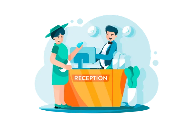 Payment system at Hotel reception on background  Illustration