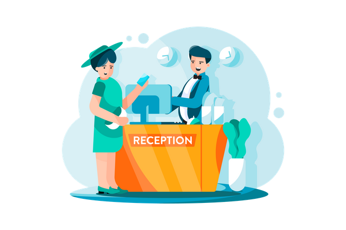 Payment system at Hotel reception on background  Illustration