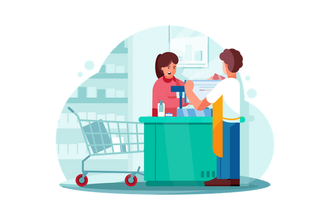 Payment system in Supermarket  Illustration