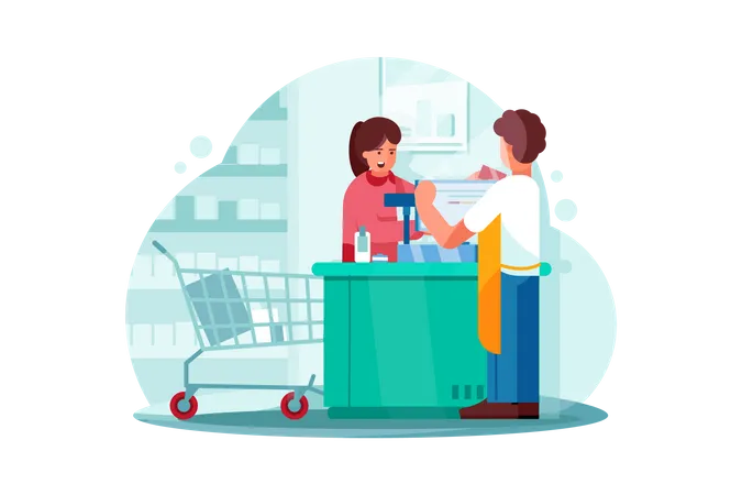 Payment system in Supermarket  Illustration