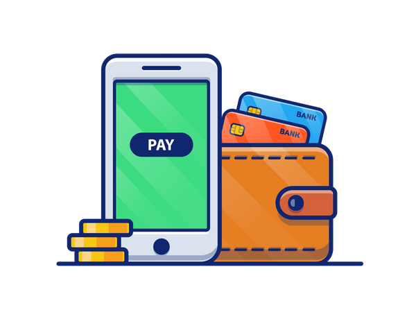 Payment through card and wallet Illustration
