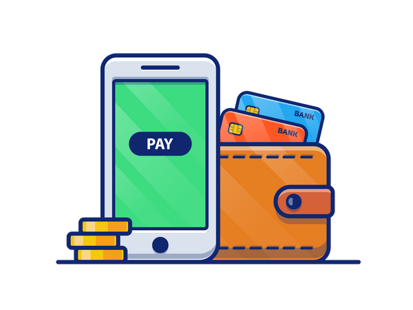 Payment through card and wallet  Illustration