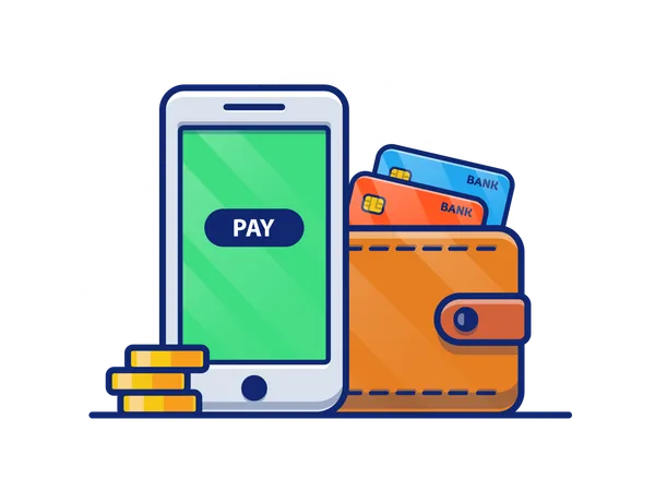 Payment through card and wallet  Illustration