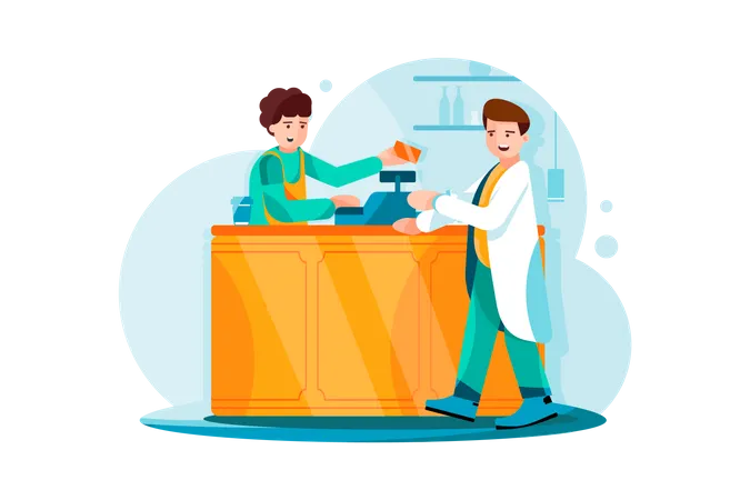 Payment with credit card at medicine shop Illustration