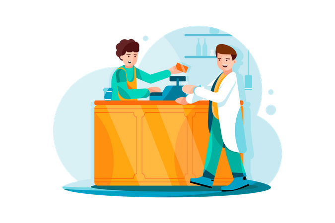 Payment with credit card at medicine shop  Illustration