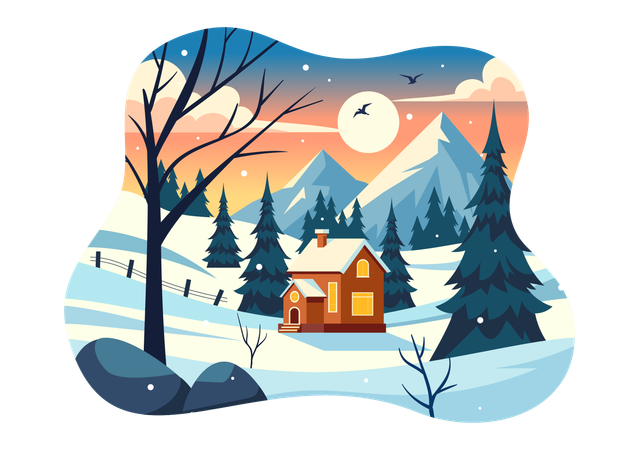 Paysage du village d'hiver  Illustration