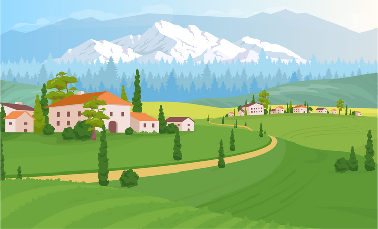 Paysage d'habitation rurale  Illustration