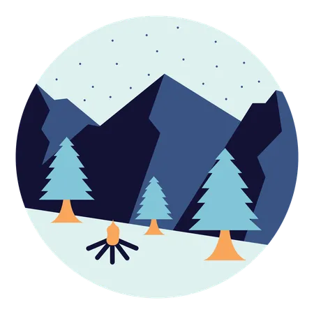 Paysage d'hiver avec sapins et montagnes  Illustration