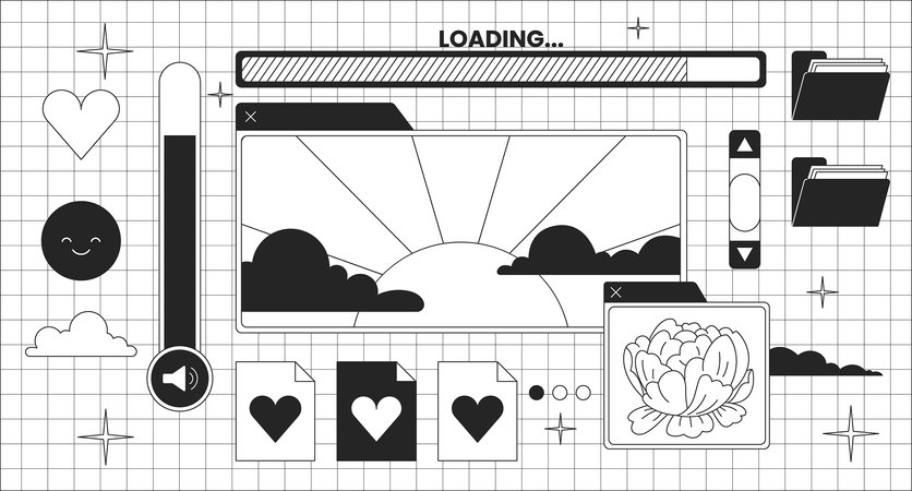 Pc retro desktop  イラスト