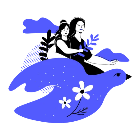 Peace And Motherhood Modern Colorful Flat Design Style Illustration On White Background Scene With Mother And Child Flying Astride A Large Dove Tranquility Family Values Care And Peace Idea Illustration