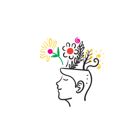 Hand Drawn Doodle Human With Flower Thought Symbol For Mental Health Happiness Harmony Creative Icon Illustration