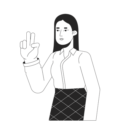 Peace sign girl asian with long straight hair  Illustration