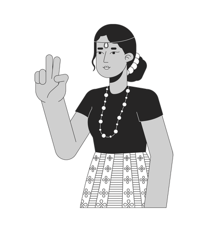 Peace sign girl with indian head jewelry  Illustration