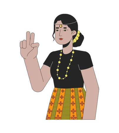 Peace sign girl with indian head jewelry  Illustration