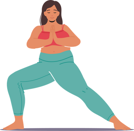 Peaceful and Relaxed Plus Size Woman Character Gracefully Practicing Yoga  Illustration