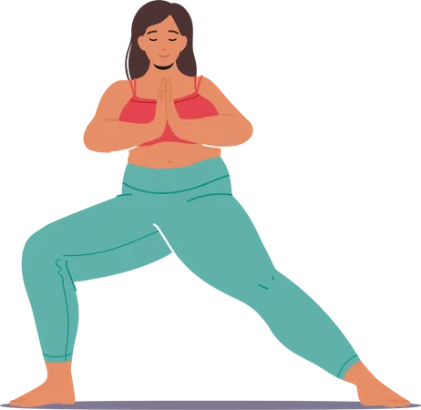 Peaceful and Relaxed Plus Size Woman Character Gracefully Practicing Yoga  Illustration