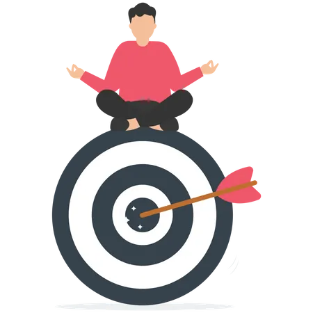 Peaceful businessman meditate sitting and focusing on big archer target  Illustration