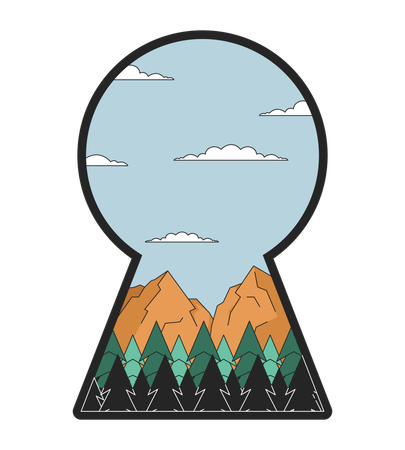 Peaceful mountains in keyhole shape  Illustration