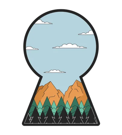 Peaceful mountains in keyhole shape  Illustration