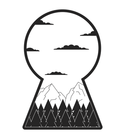 Peaceful mountains in keyhole shape  Illustration