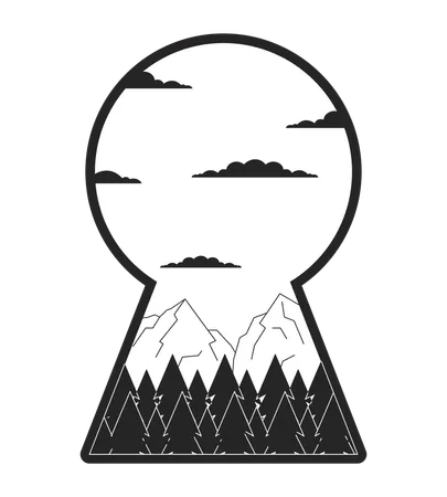 Peaceful mountains in keyhole shape  Illustration