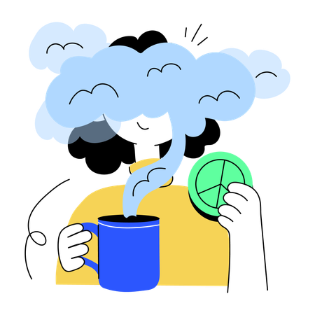 Peaceful person drinking coffee  Illustration