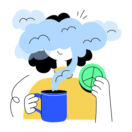 Peaceful person drinking coffee  Illustration