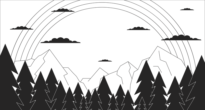 Peaceful rainbow in mountains  Illustration