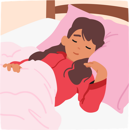 Peaceful Scene Little Girl Sleeps Soundly In Her Cozy Bed In Her Bedroom  Illustration