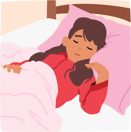Peaceful Scene Little Girl Sleeps Soundly In Her Cozy Bed In Her Bedroom  Illustration