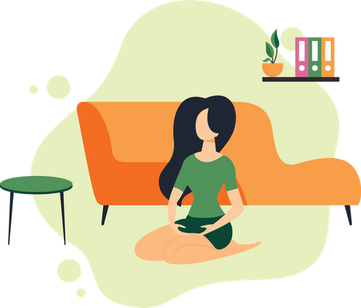 Peaceful woman doing yoga at home Illustration