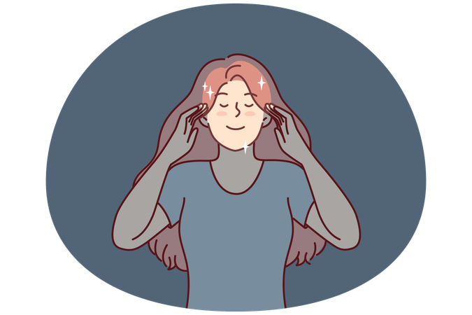Peaceful woman touches temples with eyes closed  Illustration
