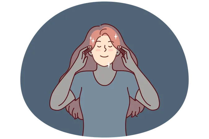 Peaceful woman touches temples with eyes closed  Illustration