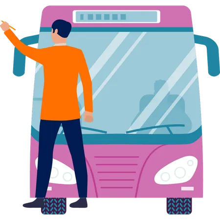 Un employé du péage arrête un bus  Illustration
