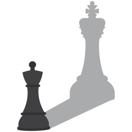 Peão de xadrez com sombra de um rei xadrez  Ilustração