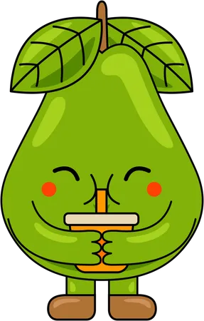 Pear Mascot Character drinking juice  Illustration