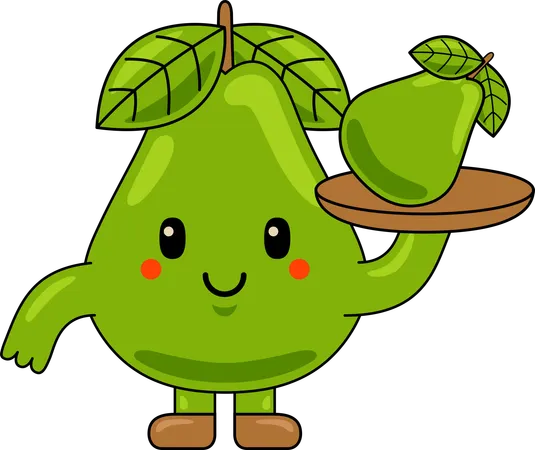 Pear Mascot Character holding Pear  Illustration