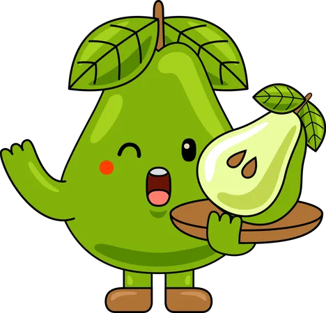 Pear Mascot Character holding Pear slice  Illustration