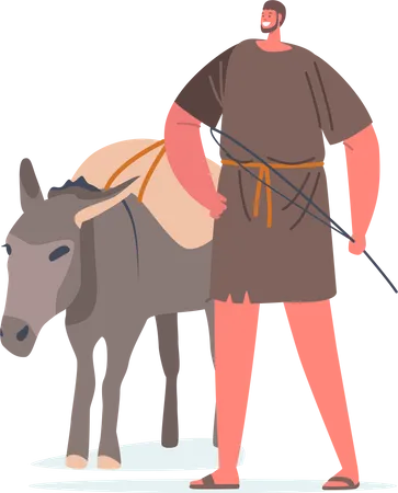 Peasant Male with Donkey Illustration