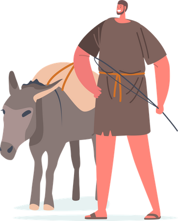 Peasant Male with Donkey  Illustration