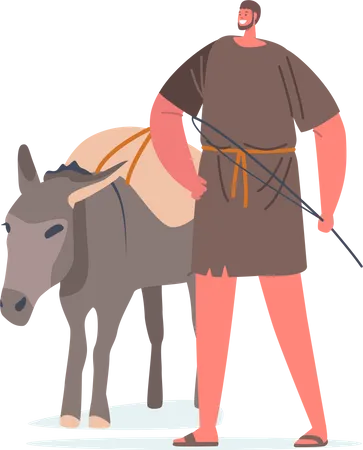 Peasant Male with Donkey  Illustration