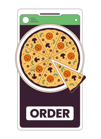 Encomende Pizza Por Smartphone Ilustracao De Ponto Vetorial De Conceito De Linha Plana Usando Gadget Para Comprar Comida Objeto De Contorno De Desenho Animado 2 D Em Branco Para Design De UI Web Imagem De Heroi De Cor Isolada Editavel Ilustração