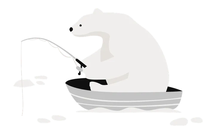 Pêche à l'ours polaire sur un bateau  Illustration