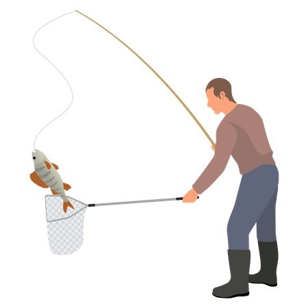 Pêcheur attrapant du poisson  Illustration