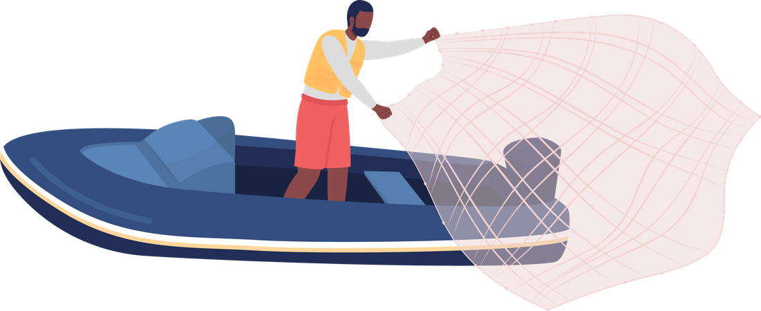 Pêcheur à la ligne avec des engins de pêche  Illustration