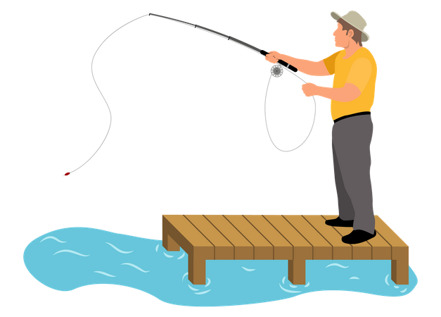 Personne de pêche avec une longue canne  Illustration