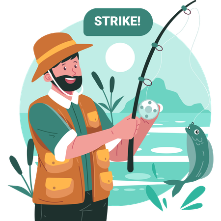Pêcheur tenant une canne à pêche  Illustration
