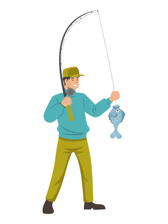 Pêcheur tenant une canne à pêche  Illustration