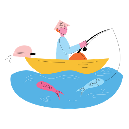 Pêcheur, pêche  Illustration