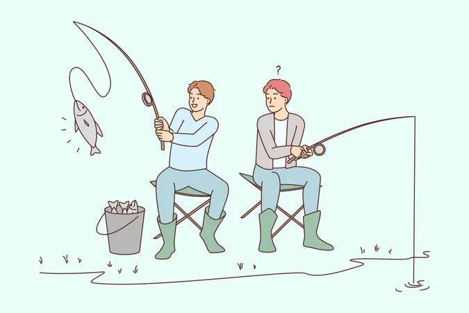 Pêcheur pêchant au lac  Illustration